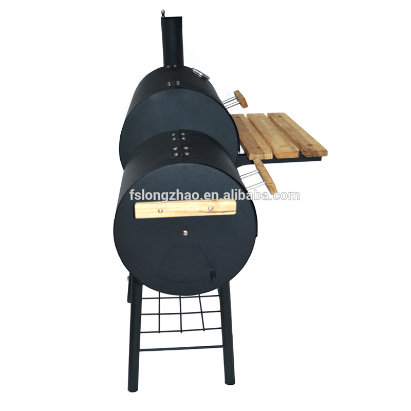 Bbq de dos / doble / doble barril de alta calidad con chimenea y mesa de madera